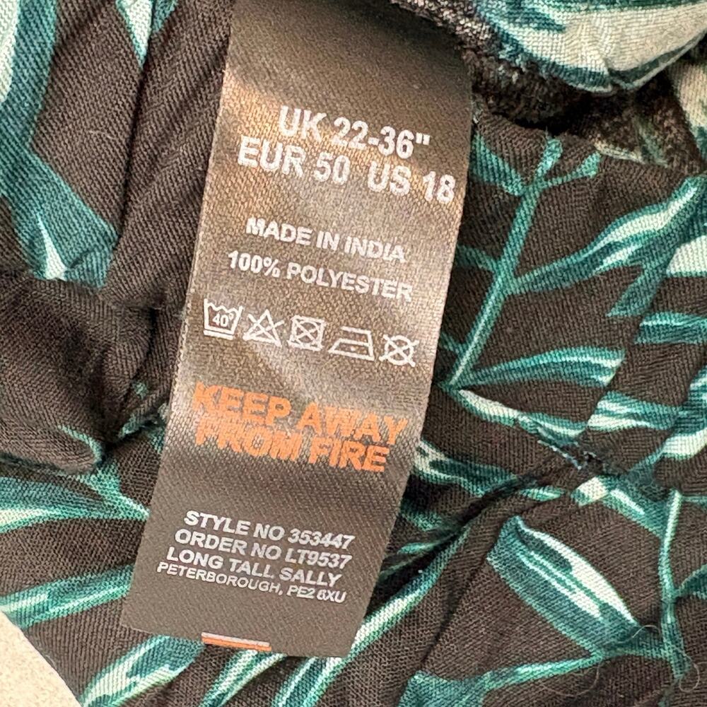 Long Tall Sally Wide Leg Pants LTS Black Green Tropical Print Trousers 18 XLONG - Picture 9 of 13